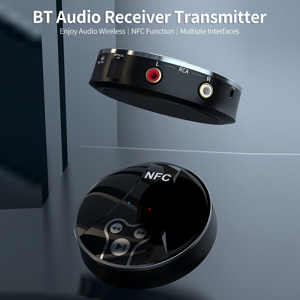 Mini BT Audio Transceiver 2-in-1 BT Audio Adapter with NFC Function Mutiple Ports for Home Car Stereo