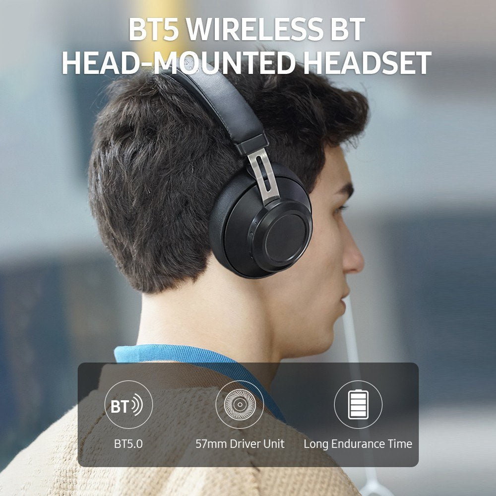 BLUEDIO BT5 Head-mounted Headset Wireless Bluetooth 5.0 Ergonomic Headphone with Built-in HD Mic