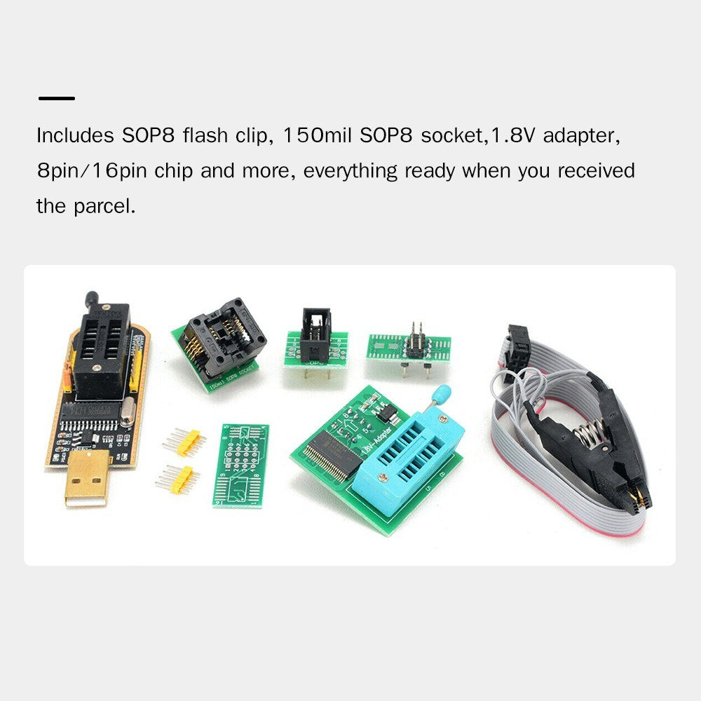 1 Set USB Programmer Kit with SOP8 Clip EEPROM Burner BIOS Flasher SPI Flash Programmer Kit with 1.8V Adapter and 150mil SOP8 Socket for 24/25 Series
