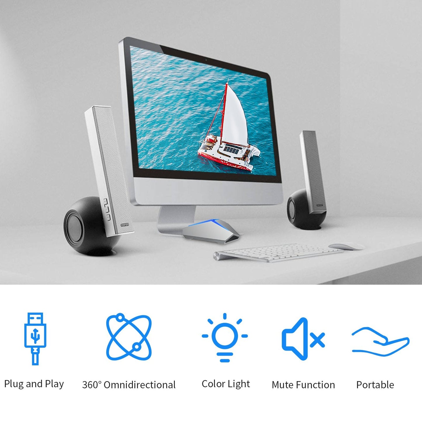 Desktop USB Conference Microphone 360-degree Computer PC Mic with Mute Function Plug and Play for Windows MacOS