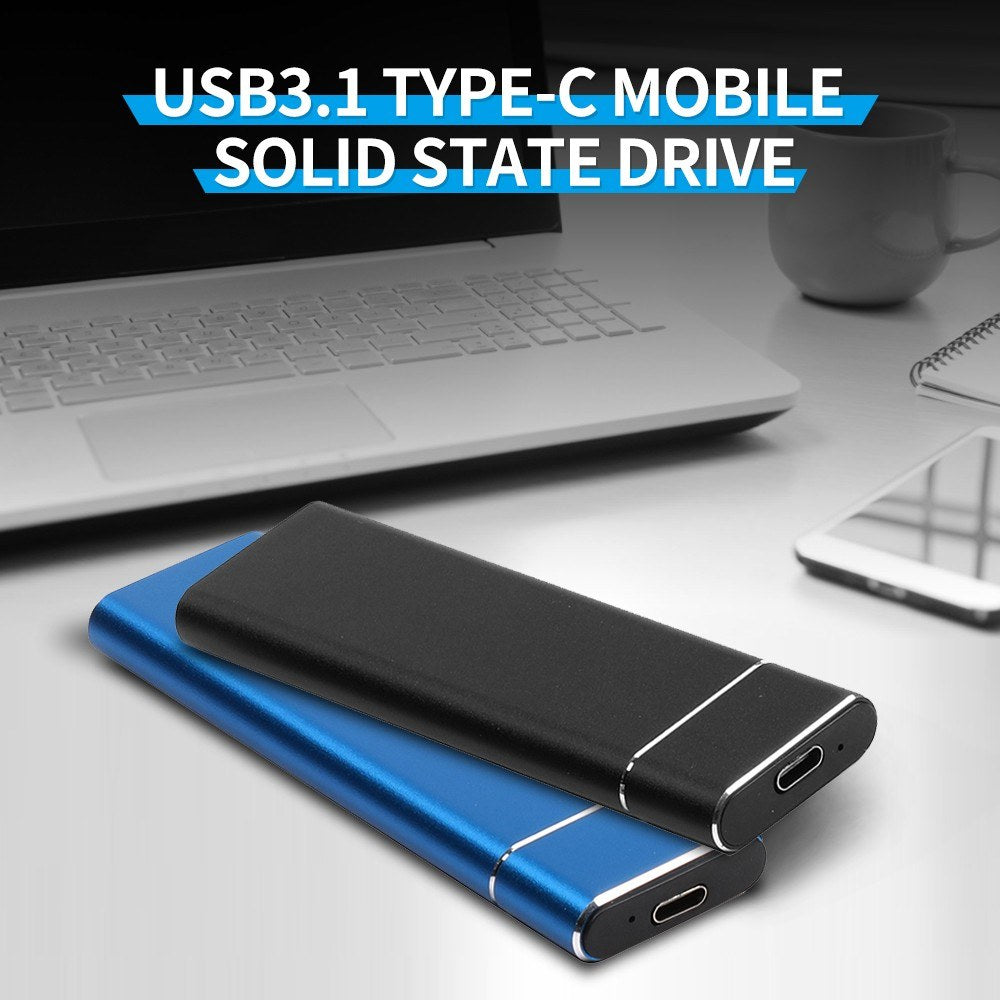 Type-C Mobile Solid State Drive Case Portable USB3.1 Interface SSD Shockproof Aluminum Alloy Solid State Drive Case - Blue/2TB