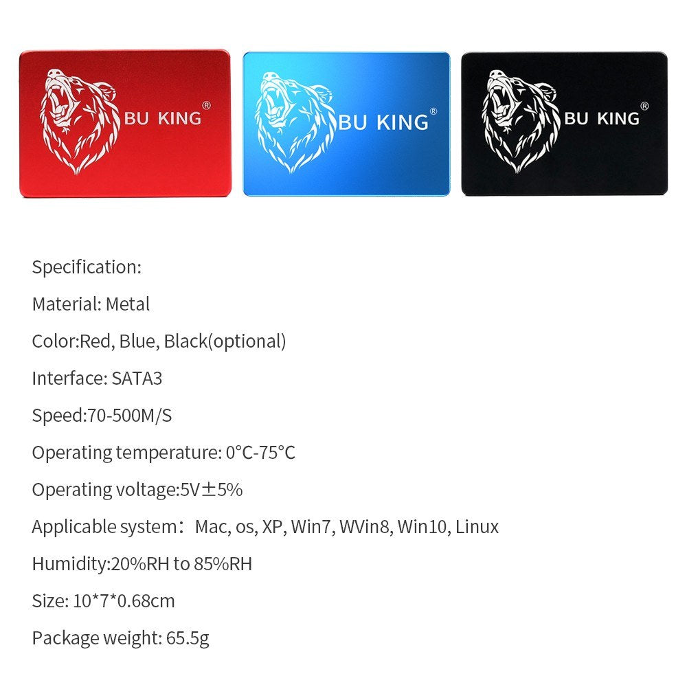 Uniqkart SSD 2.5inch Black Bear Compatibility Speed Transmission Rock-solid Reliability High-quality Memory Chips - Red/60GB