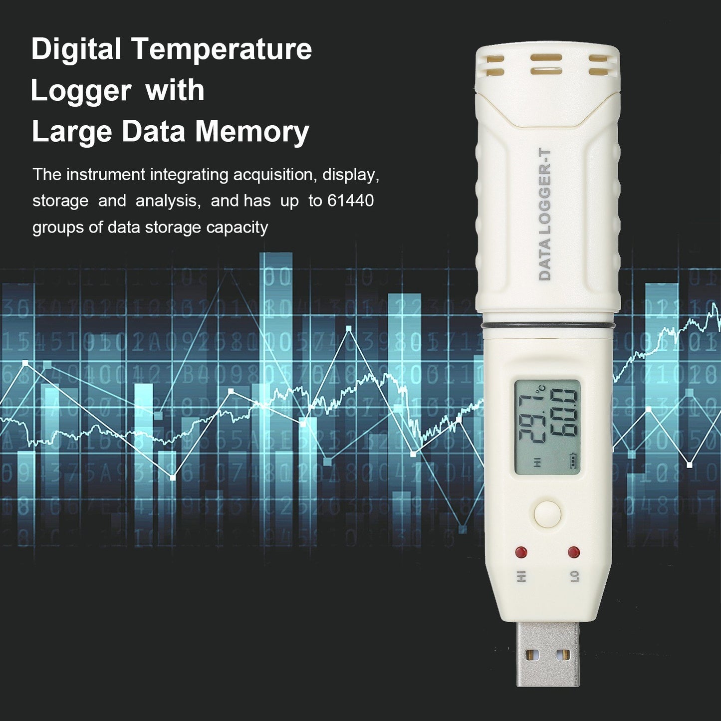 USB Temperature Data Logger Waterproof LCD Digital Temperature Data Recorder 61440 Memory Reusable Recorder Datalogger with PC Computer Software