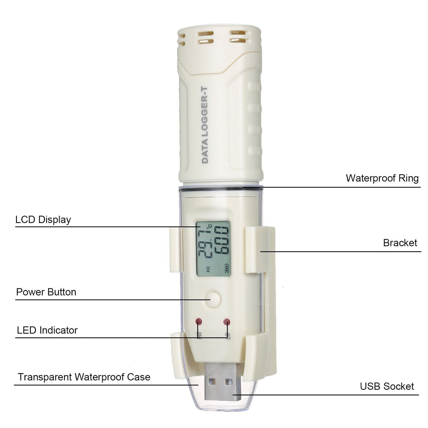 USB Temperature Data Logger Waterproof LCD Digital Temperature Data Recorder 61440 Memory Reusable Recorder Datalogger with PC Computer Software