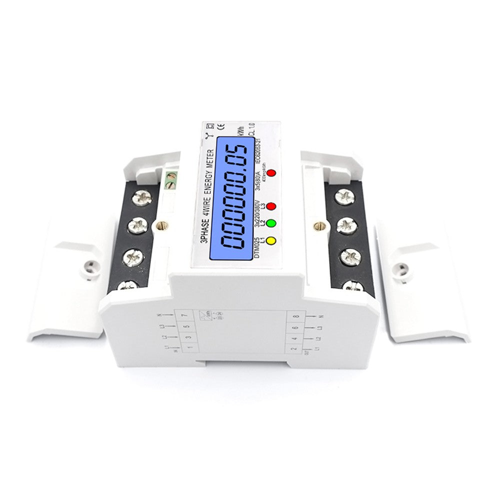 Three Phase Four Wire Digital KWh Meter 220 / 380V 5-80A Digital Electric Power Meter Energy Consumption DIN-Rail Electric Meter with LCD Display - White