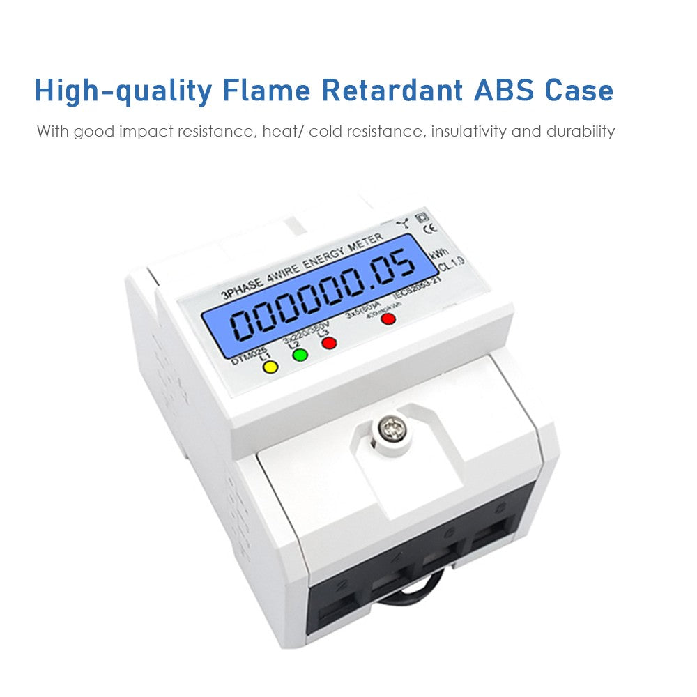 Three Phase Four Wire Digital KWh Meter 220 / 380V 5-80A Digital Electric Power Meter Energy Consumption DIN-Rail Electric Meter with LCD Display - White