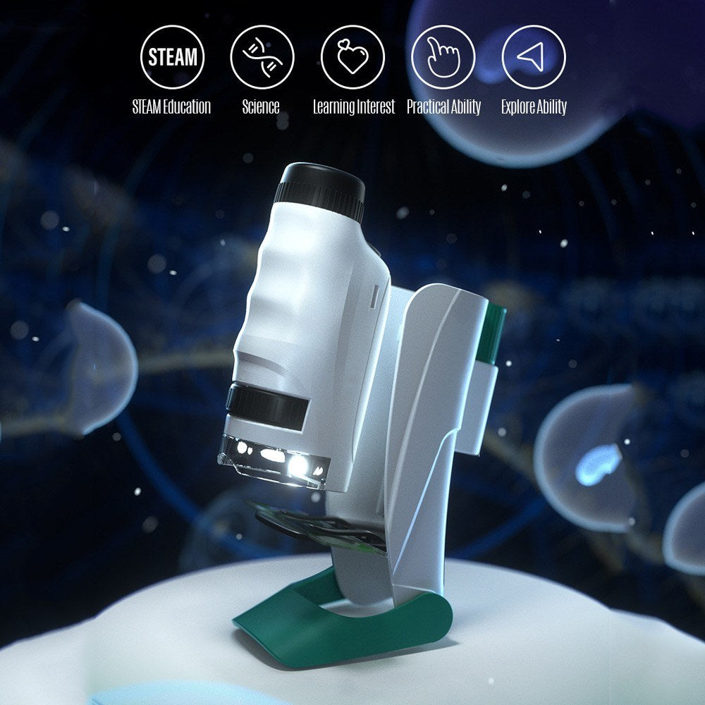 Mini Microscope Portable Pocket Microscope 60x-120x Magnification with Removable Base Cellphone Support for Kids Students