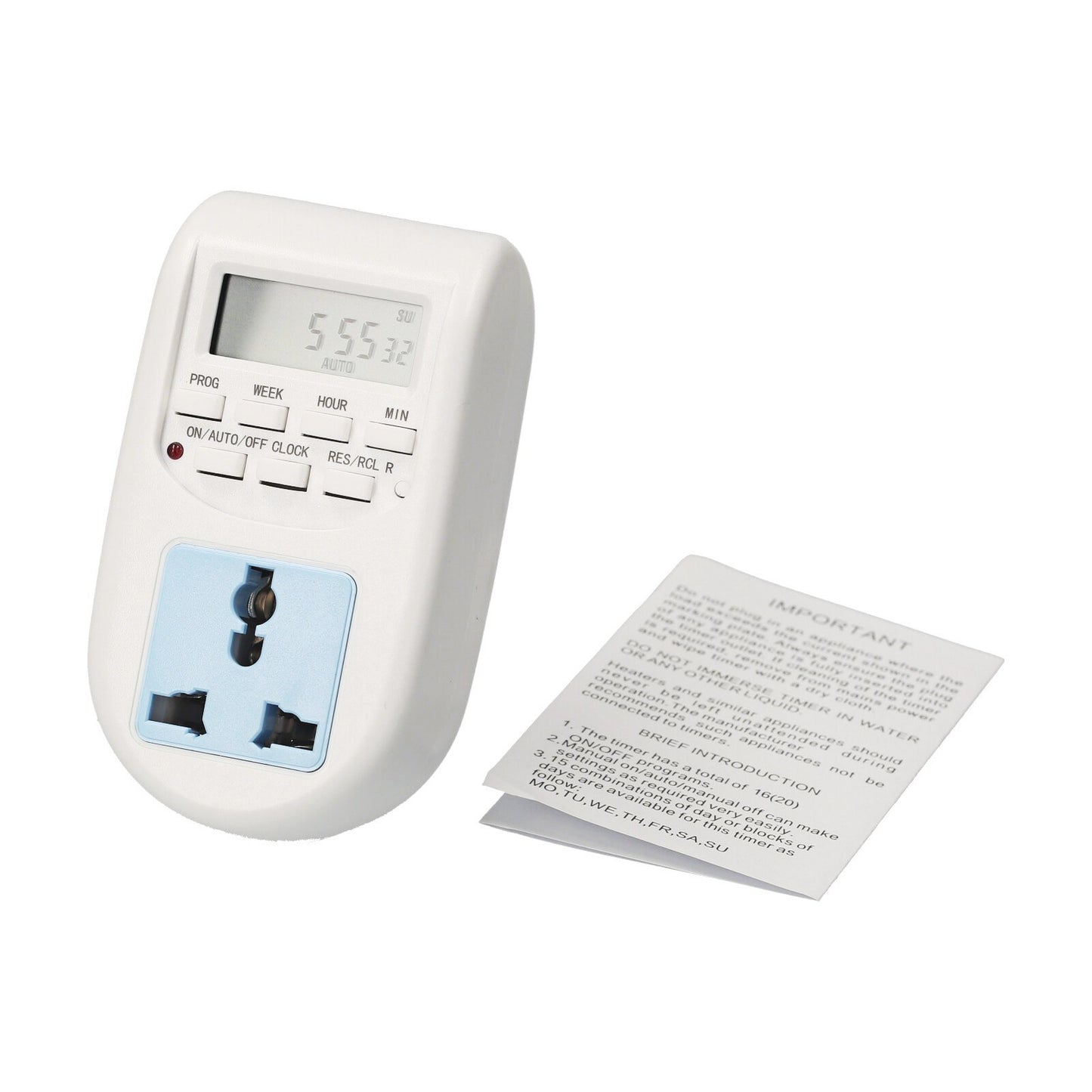 Plug-in Digital Timer Switch Energy-saving Weekly Programmable Electrical Timer Outlet 16 Independent ON/OFF Programs for Home Office Lights Fans TV Kitchen Appliances (220V-240V, EU Plug)