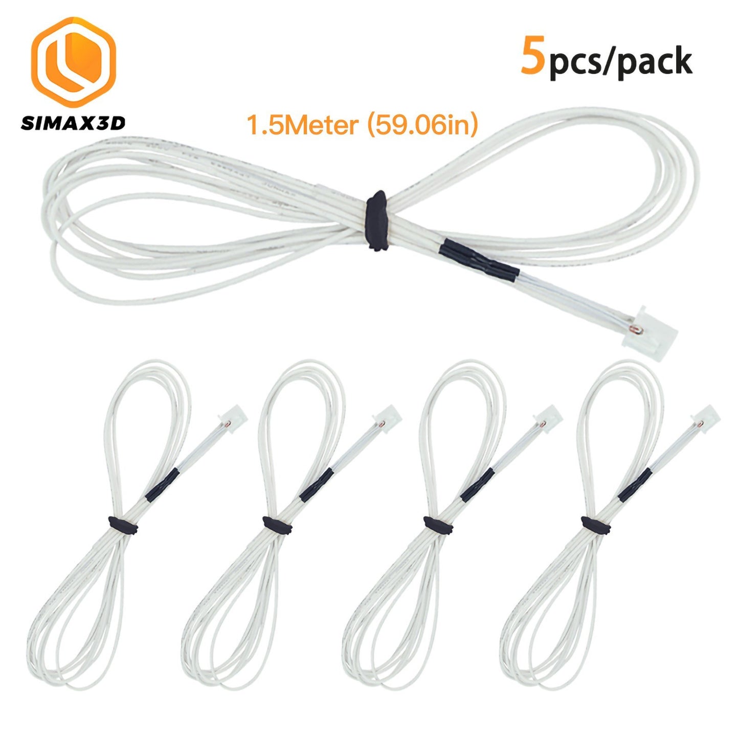 5PCS 3D Printer NTC 3950 Thermistors Temp Sensor NTC3950 100K ohm for Creality Ender 3 Anycubic Mega 3D Printer Heatbed Hot End Extruder - White/1.5 Meters