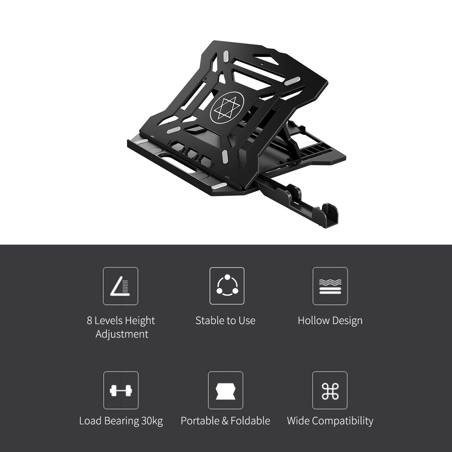 Portable Foldable Laptop Riser Stand Laptop Desktop Holder with Height Adjustment Ergonomic Computer Notebook Stand Bracket for Laptop Tablet within 10-15.6 Inches - Black/Style 1