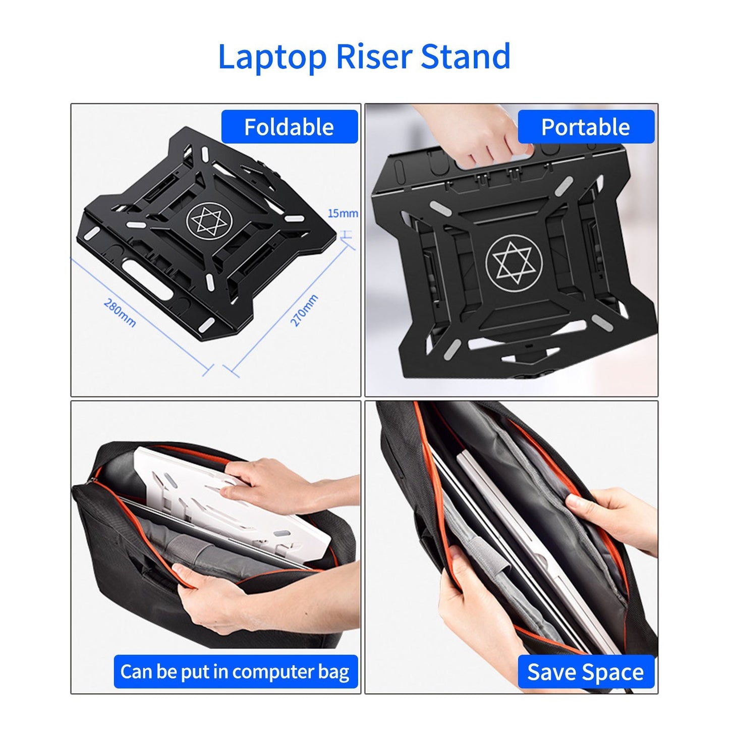 Portable Foldable Laptop Riser Stand Laptop Desktop Holder with Height Adjustment Ergonomic Computer Notebook Stand Bracket for Laptop Tablet within 10-15.6 Inches - Black/Style 1