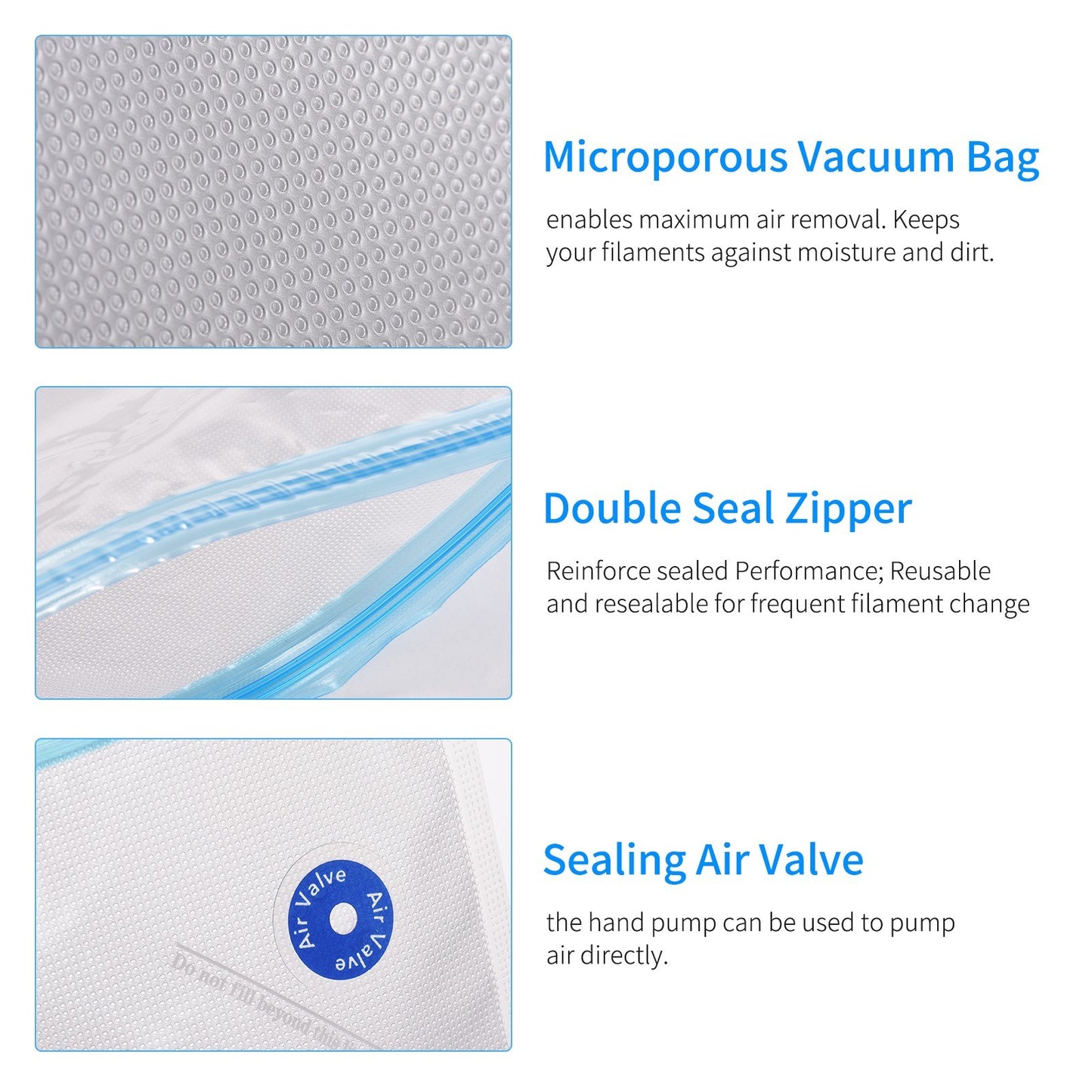 Reusable 3D Printer Filament Compression Storage Bag Vacuum Sealed Humidity Resistant Dry Bags with Manual Air Pump Sealing Clip for PLA ABS Nylon Wood TPU - Transparent/10Pcs