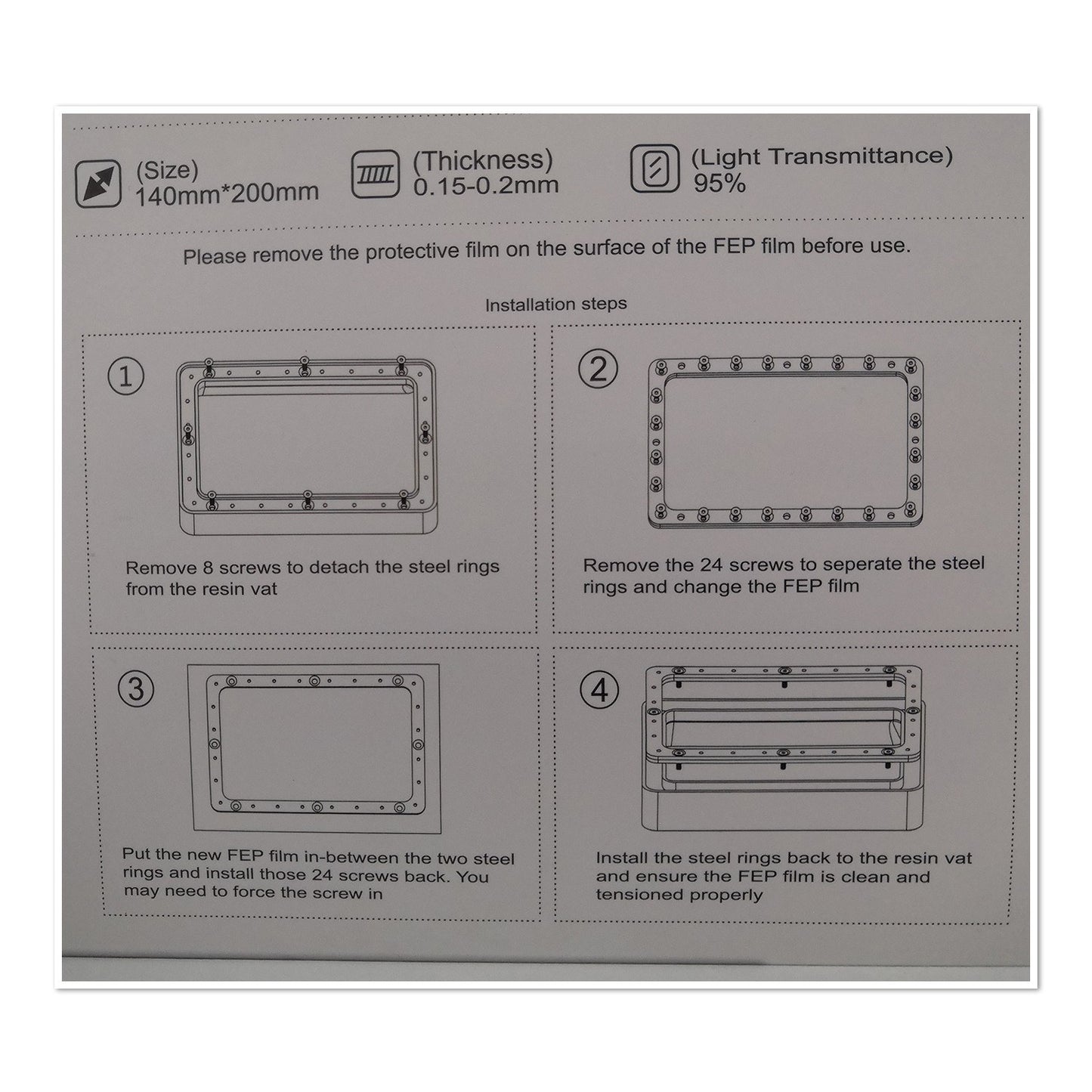 5Pcs Professional Light-Curing 200*140mm FEP Release Film Sheet 0.1mm Thickness High Transmittance Heat Resistant for Photon SLA DLP Resin 3D Printer - Transparent/Style 1