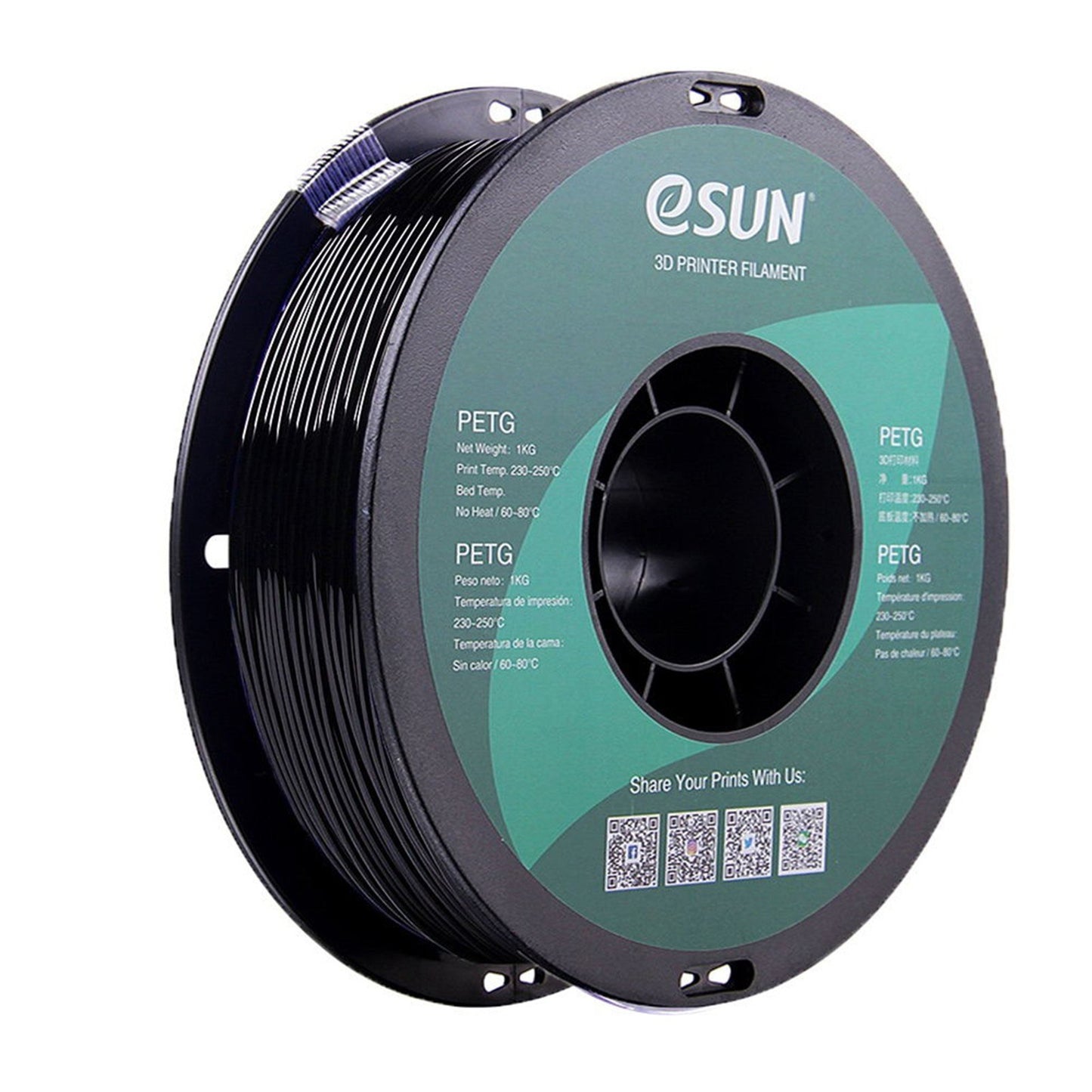 Esun PETG 1.75mm 3D Printer Filament Printing Consumables +/- 0.05mm 1kg (2.2lb) Spool Material Refills - Black