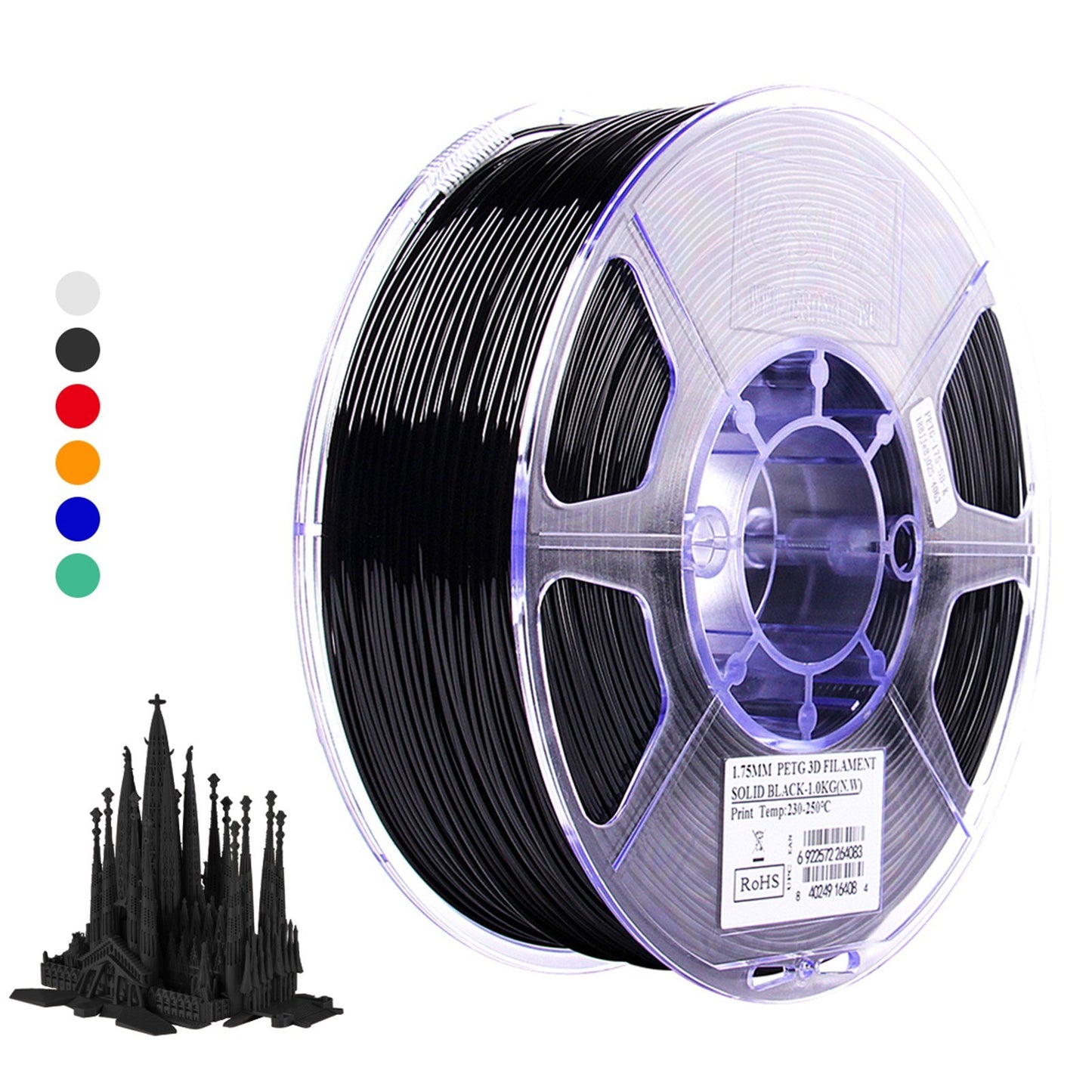 Esun PETG 1.75mm 3D Printer Filament Printing Consumables +/- 0.05mm 1kg (2.2lb) Spool Material Refills - Black