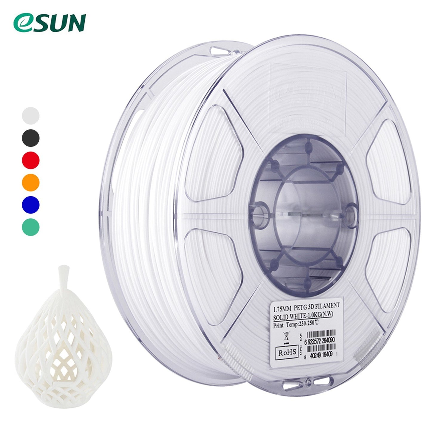 Esun PETG 1.75mm 3D Printer Filament Printing Consumables +/- 0.05mm 1kg (2.2lb) Spool Material Refills - White