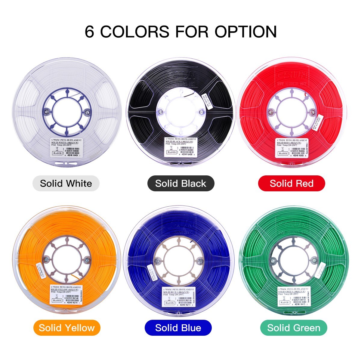 Esun PETG 1.75mm 3D Printer Filament Printing Consumables +/- 0.05mm 1kg (2.2lb) Spool Material Refills - White