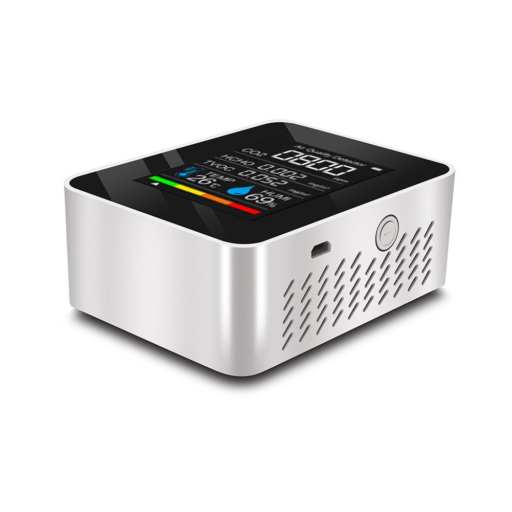 Household Air Quality Detector Multifunctional CO2 Tester Air Quality Monitor with Carbon Dioxide TVOC HCHO Value Electricity Quantity Temperature Humidity Display Function - White