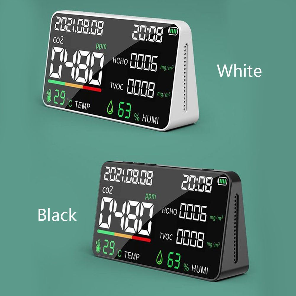 Multifunctional Household Air Quality Detector LED Display CO2 Tester with Carbon Dioxide TVOC HCHO Value Electricity Quantity Temperature Humidity Display Function