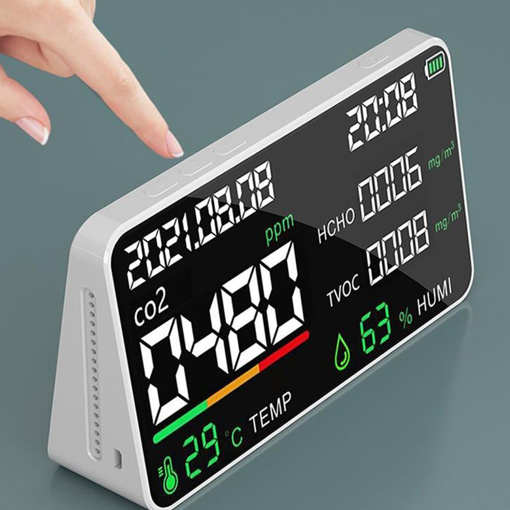 Multifunctional Household Air Quality Detector LED Display CO2 Tester with Carbon Dioxide TVOC HCHO Value Electricity Quantity Temperature Humidity Display Function