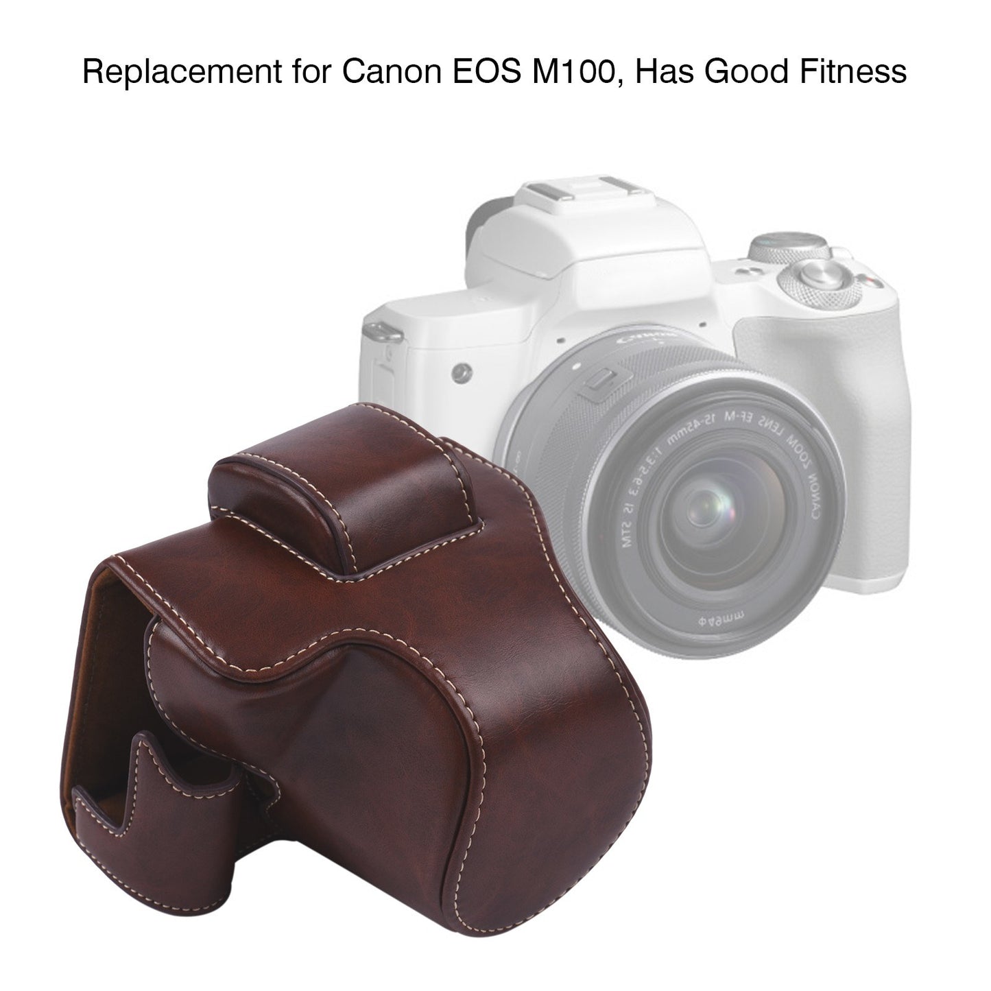 Vintage PU Leather Camera Case Protective Camera Bag with Strap Replacement for Canon EOS M5 M50 M50II - Coffee