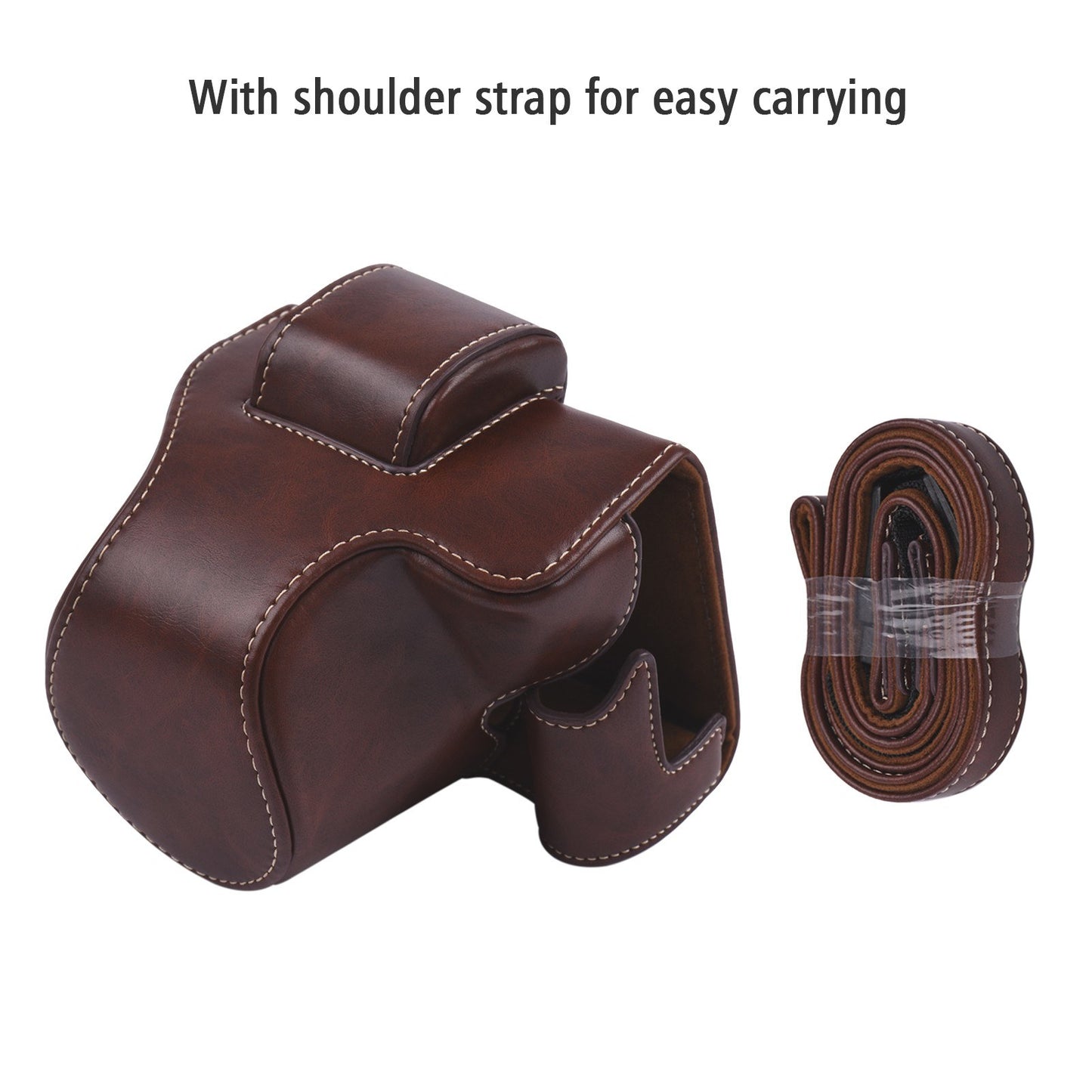 Vintage PU Leather Camera Case Protective Camera Bag with Strap Replacement for Canon EOS M5 M50 M50II - Coffee