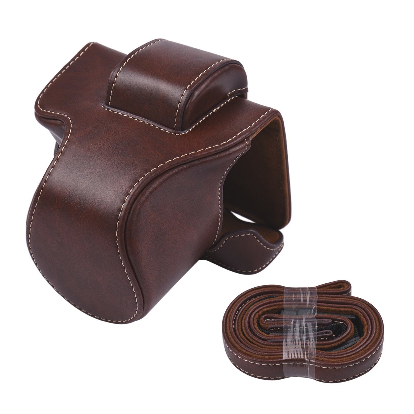 Vintage PU Leather Camera Case Protective Camera Bag with Strap Replacement for Canon EOS M5 M50 M50II - Coffee