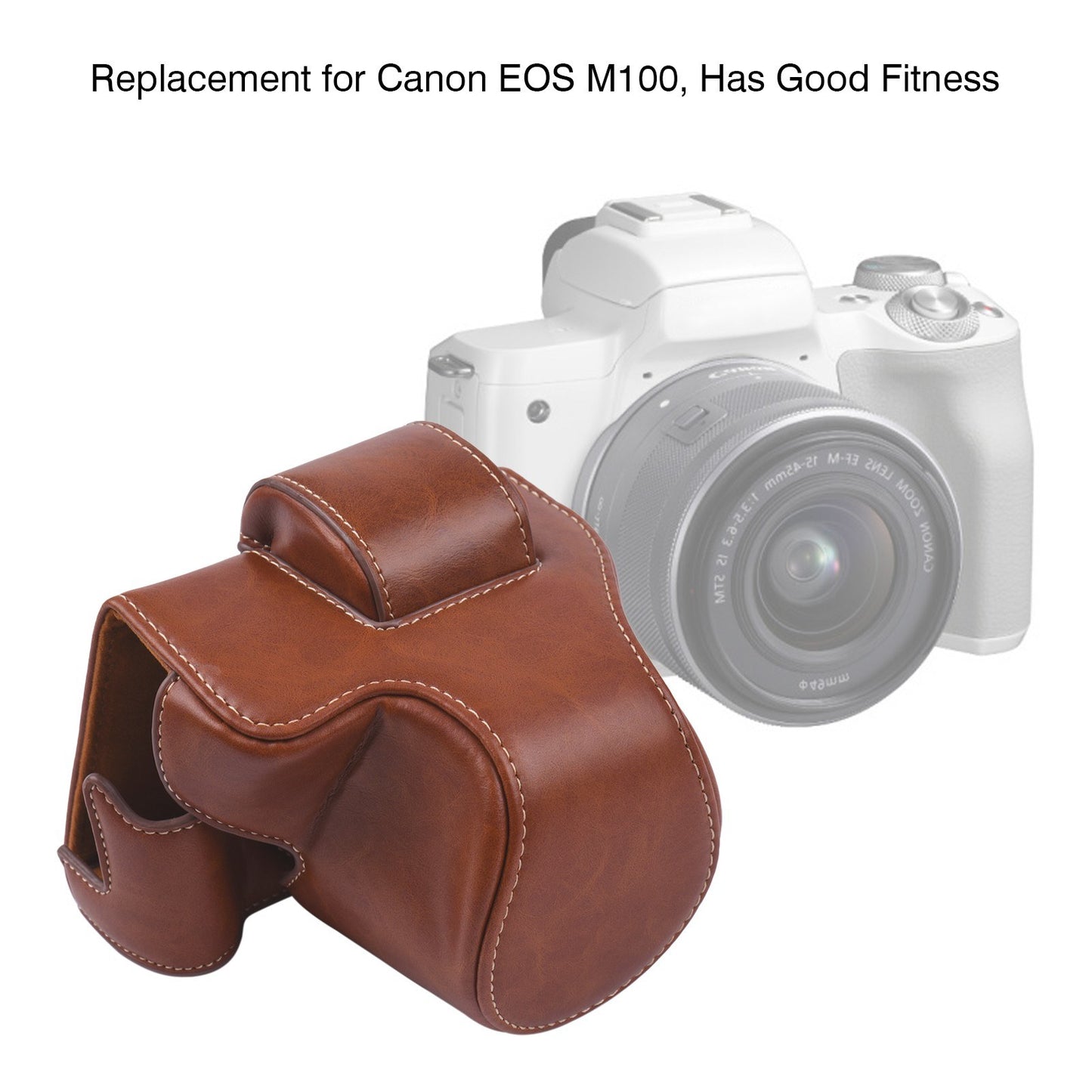 Vintage PU Leather Camera Case Protective Camera Bag with Strap Replacement for Canon EOS M5 M50 M50II - Brown