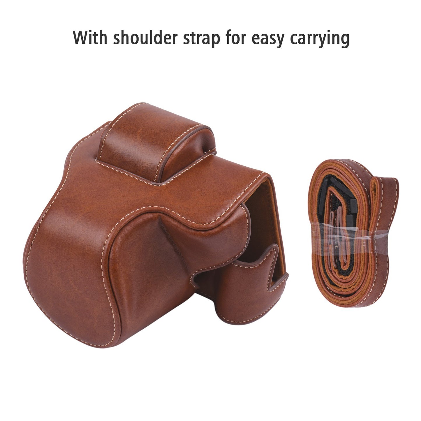 Vintage PU Leather Camera Case Protective Camera Bag with Strap Replacement for Canon EOS M5 M50 M50II - Brown