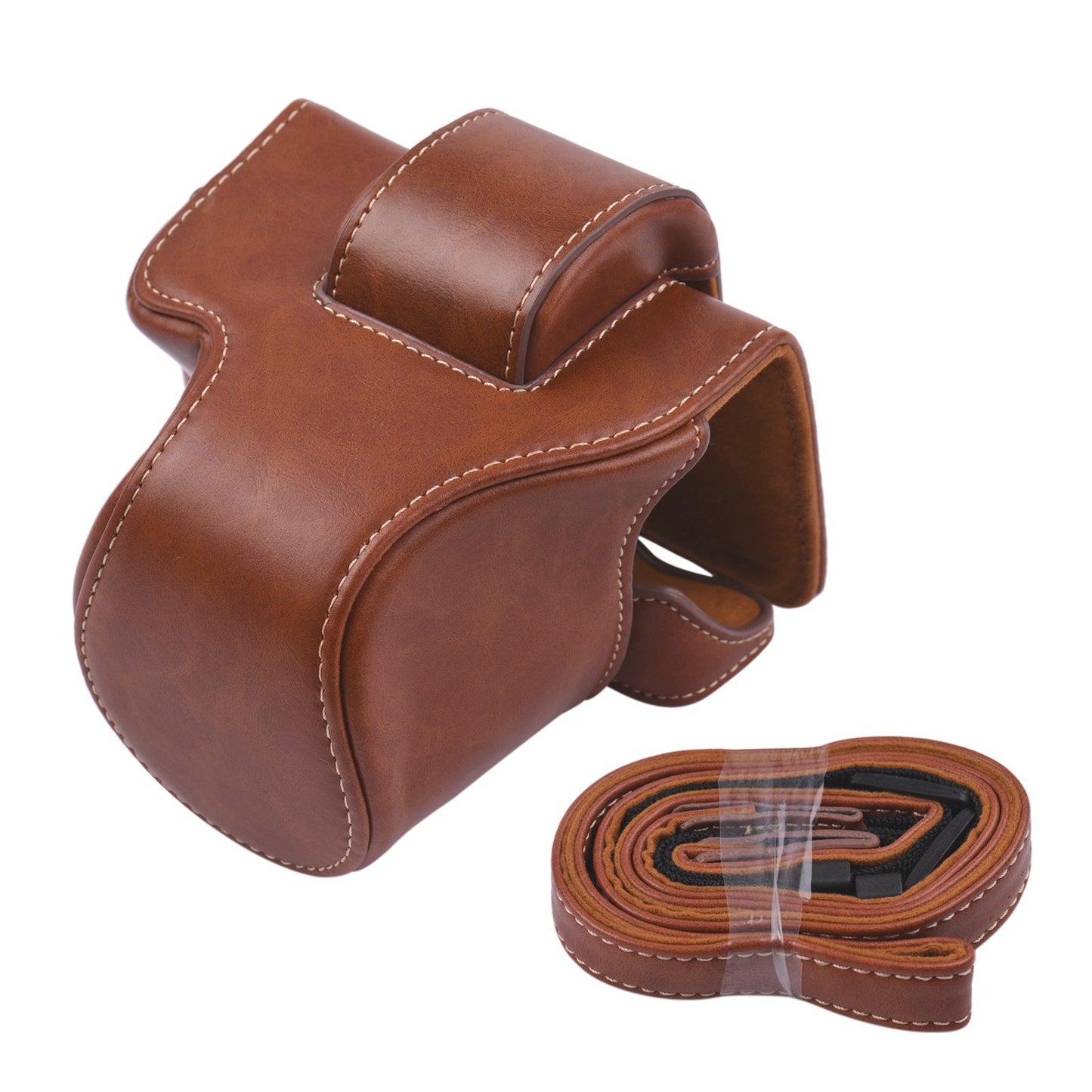 Vintage PU Leather Camera Case Protective Camera Bag with Strap Replacement for Canon EOS M5 M50 M50II - Brown