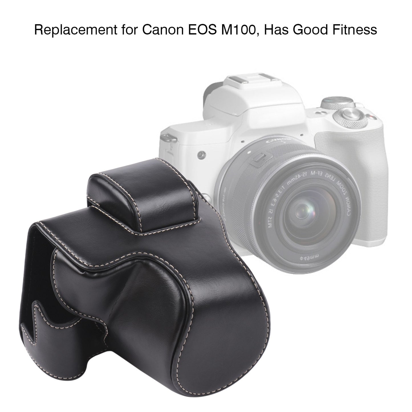 Vintage PU Leather Camera Case Protective Camera Bag with Strap Replacement for Canon EOS M5 M50 M50II - Black