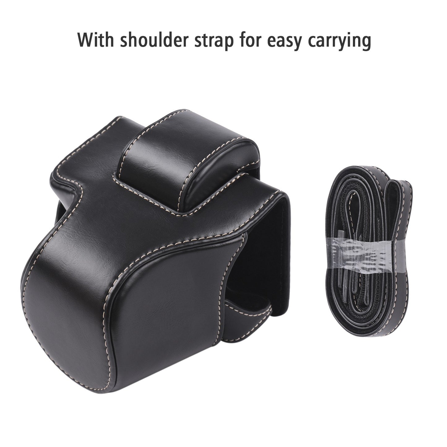 Vintage PU Leather Camera Case Protective Camera Bag with Strap Replacement for Canon EOS M5 M50 M50II - Black