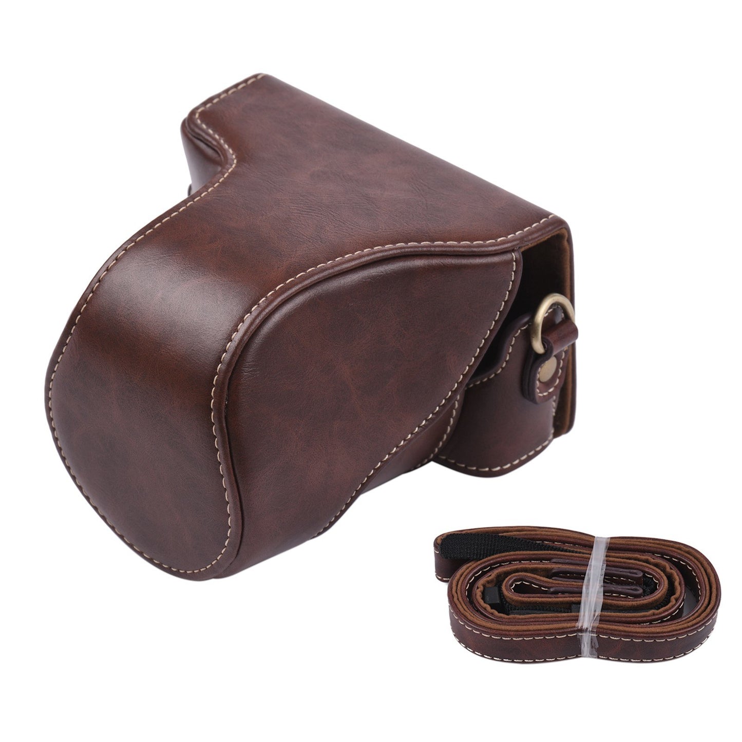 Vintage PU Leather Camera Case Replacement Protective Camera Bag with Strap for Canon EOS M100 - Coffee