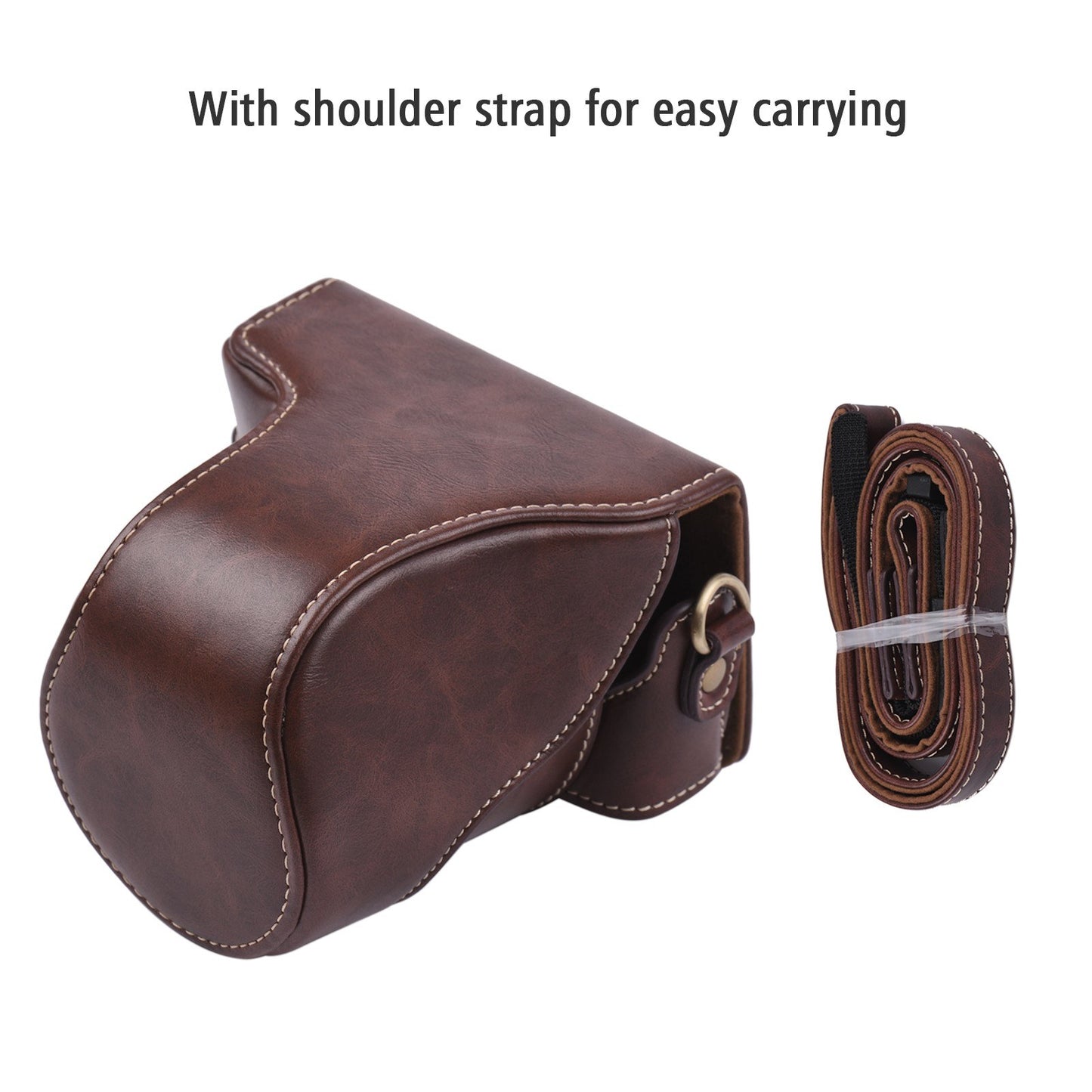 Vintage PU Leather Camera Case Replacement Protective Camera Bag with Strap for Canon EOS M100 - Coffee
