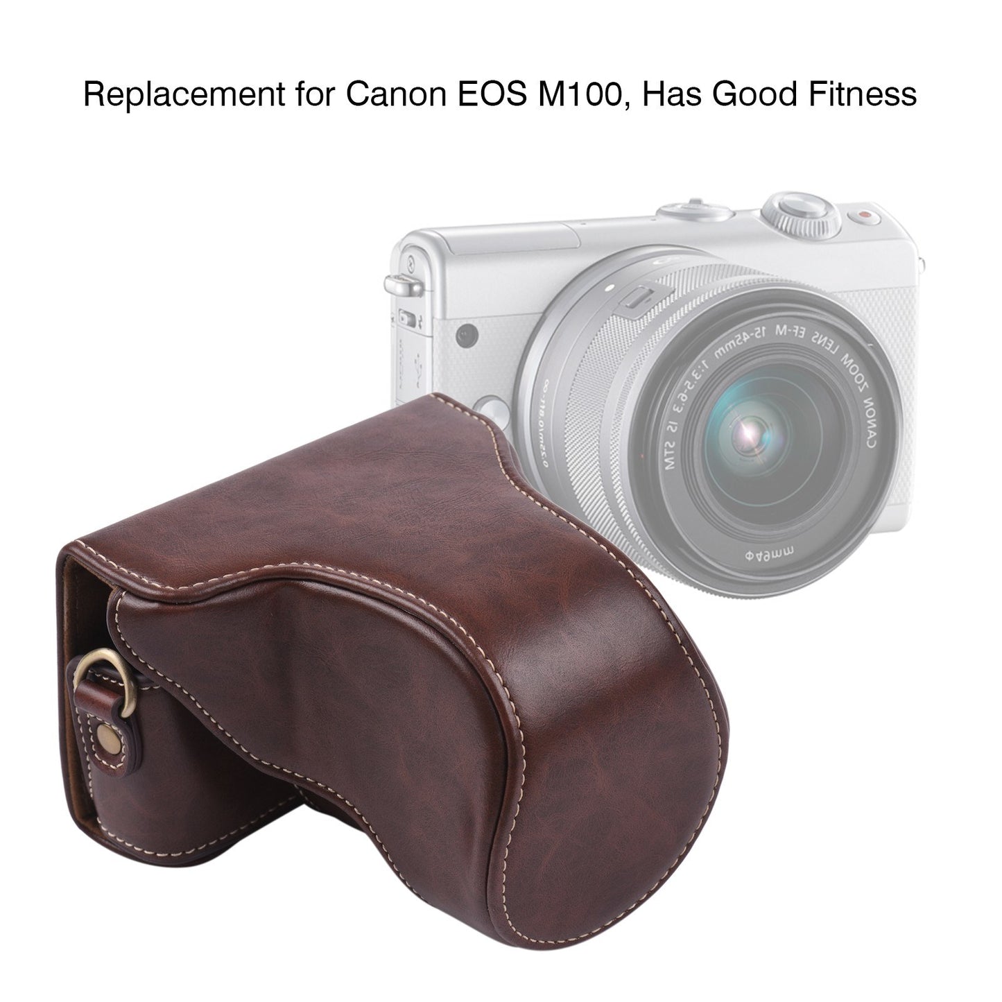 Vintage PU Leather Camera Case Replacement Protective Camera Bag with Strap for Canon EOS M100 - Coffee