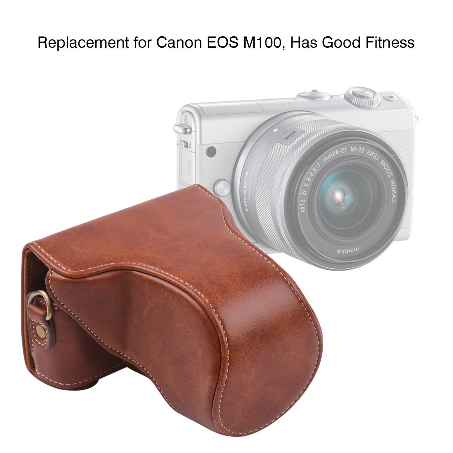 Vintage PU Leather Camera Case Replacement Protective Camera Bag with Strap for Canon EOS M100 - Brown