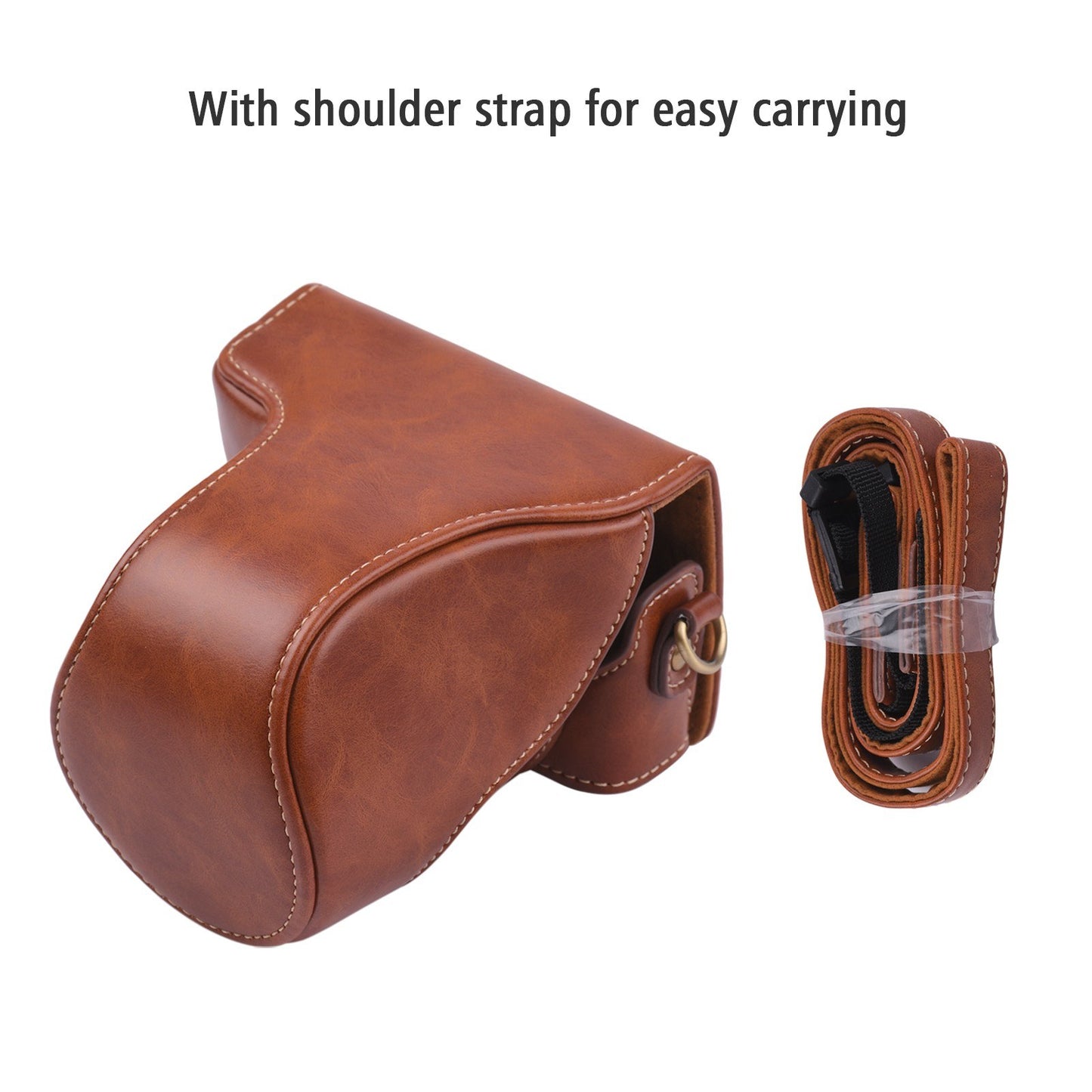 Vintage PU Leather Camera Case Replacement Protective Camera Bag with Strap for Canon EOS M100 - Brown