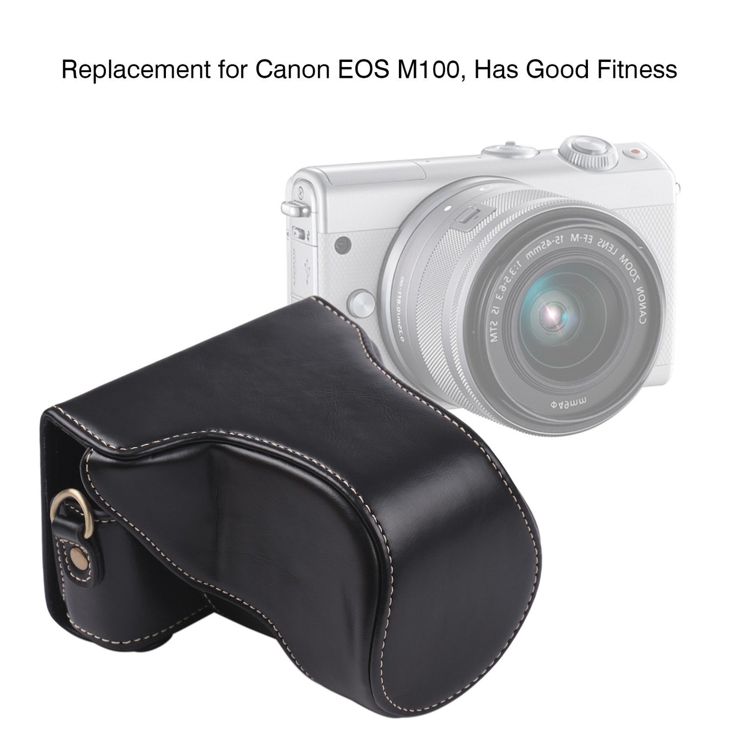 Vintage PU Leather Camera Case Replacement Protective Camera Bag with Strap for Canon EOS M100 - Black