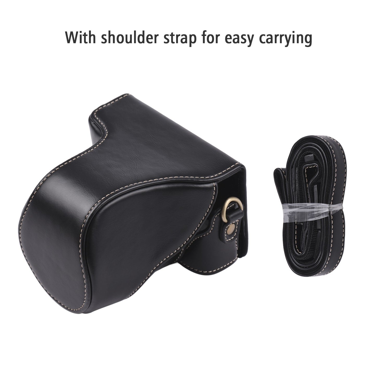 Vintage PU Leather Camera Case Replacement Protective Camera Bag with Strap for Canon EOS M100 - Black
