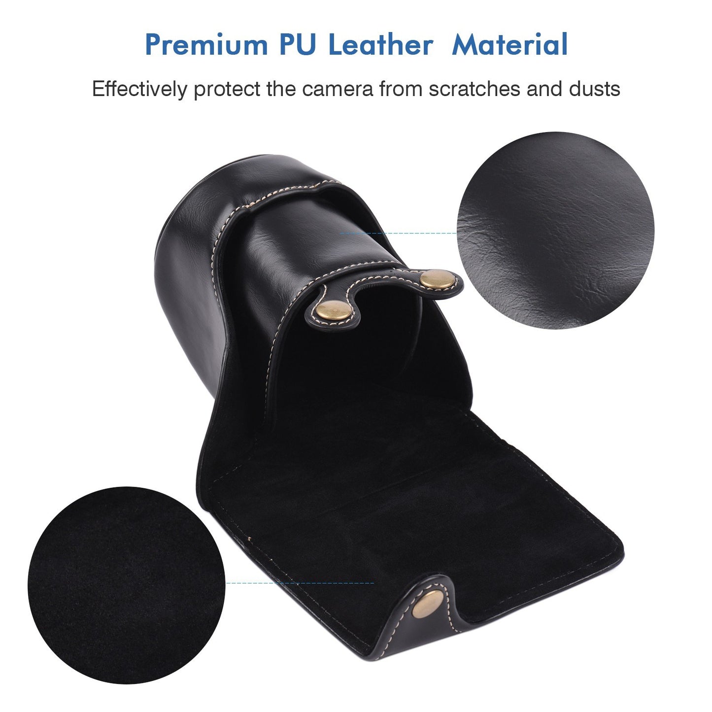 Vintage PU Leather Camera Case Replacement Protective Camera Bag with Strap for Canon EOS M100 - Black