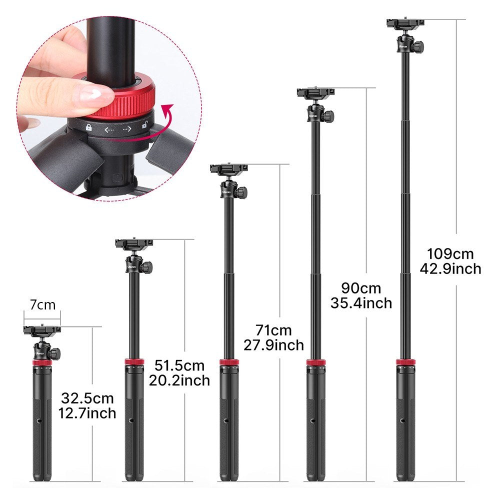 ULANZI MT-44 Extendable Mini Tripod Stand Flexible Portable Selfie Stick with 360° Rotatable Ball Head Quick Release Plate Phone Clip - White