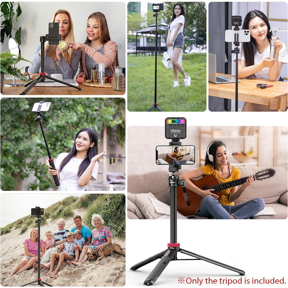 ULANZI MT-44 Extendable Mini Tripod Stand Flexible Portable Selfie Stick with 360° Rotatable Ball Head Quick Release Plate Phone Clip - White