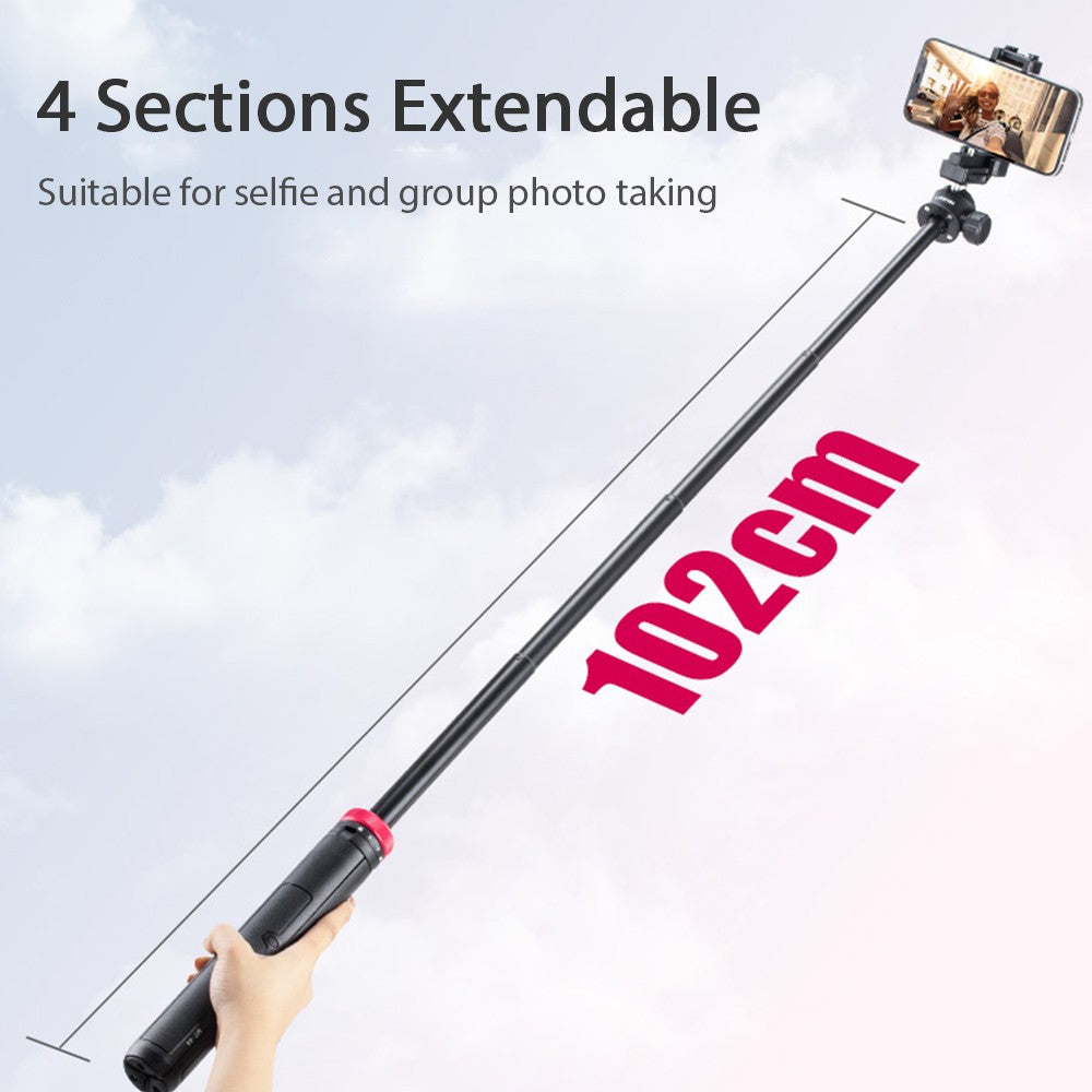 ULANZI MT-44 Extendable Mini Tripod Stand Flexible Portable Selfie Stick with 360° Rotatable Ball Head Quick Release Plate Phone Clip - White