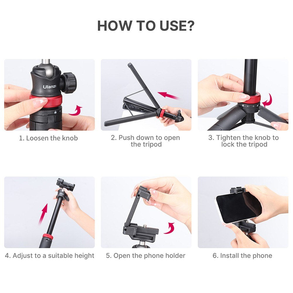 ULANZI MT-44 Extendable Mini Tripod Stand Flexible Portable Selfie Stick with 360° Rotatable Ball Head Quick Release Plate Phone Clip - White