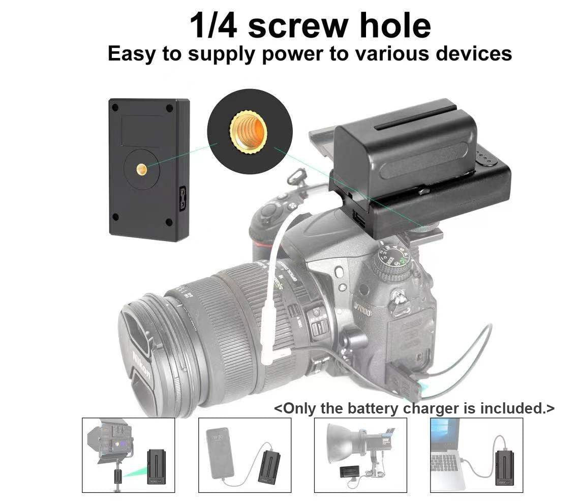 NP-F Battery Charger for Sony NP-F550 F750 F970, 21W USB-C D-DTP USB Powering Adapter Fast Charging Replacement