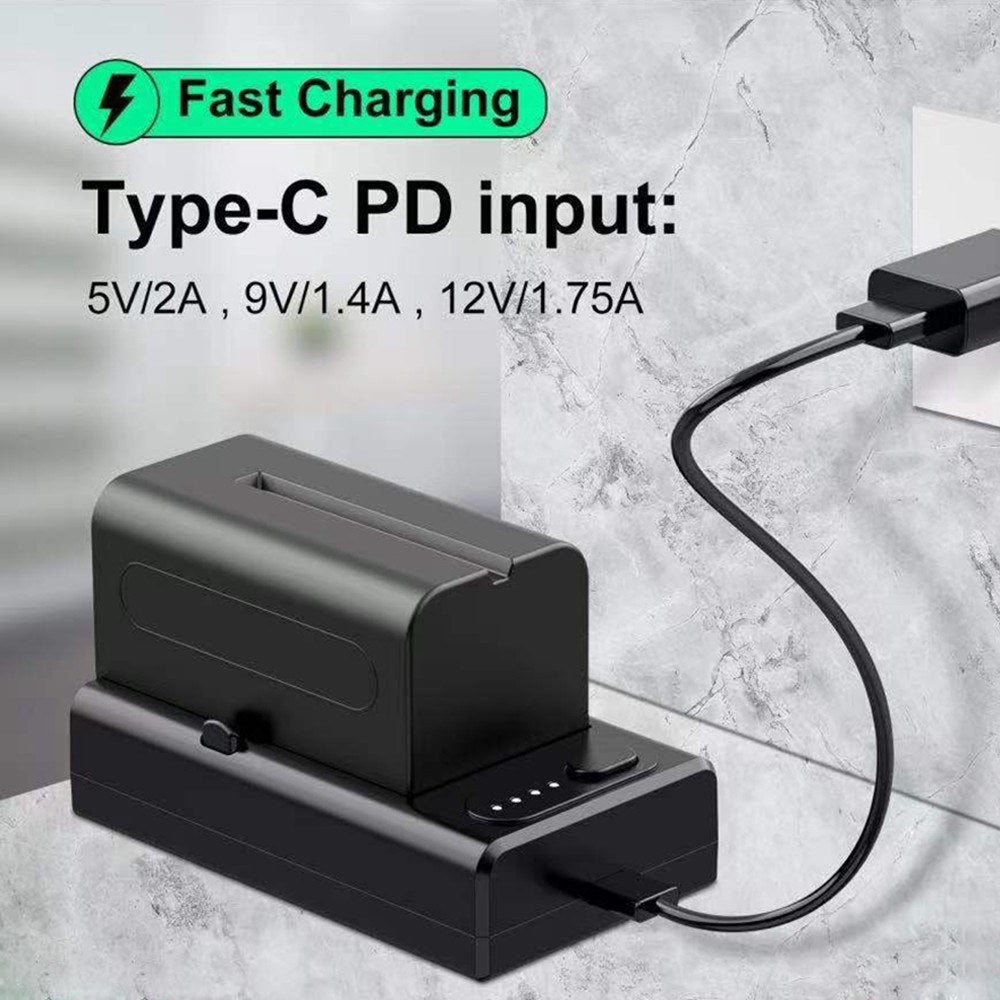 NP-F Battery Charger for Sony NP-F550 F750 F970, 21W USB-C D-DTP USB Powering Adapter Fast Charging Replacement