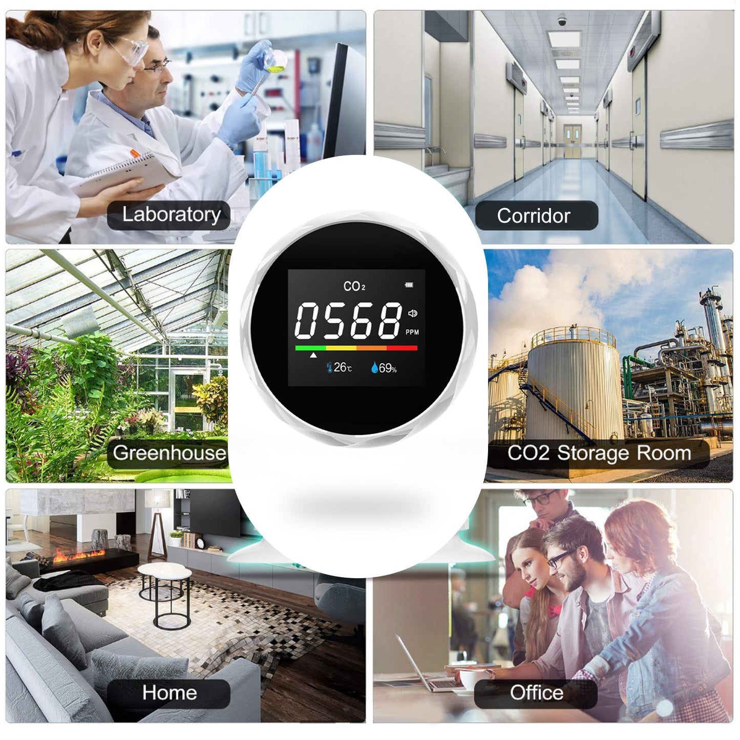 3-in-1 Carbon Dioxide Meter Temperature/Humidity Air Quality Monitor Digital CO2 Detector Air Analyzer Accurate Tester Kit for Home Office Real Time Data - Black