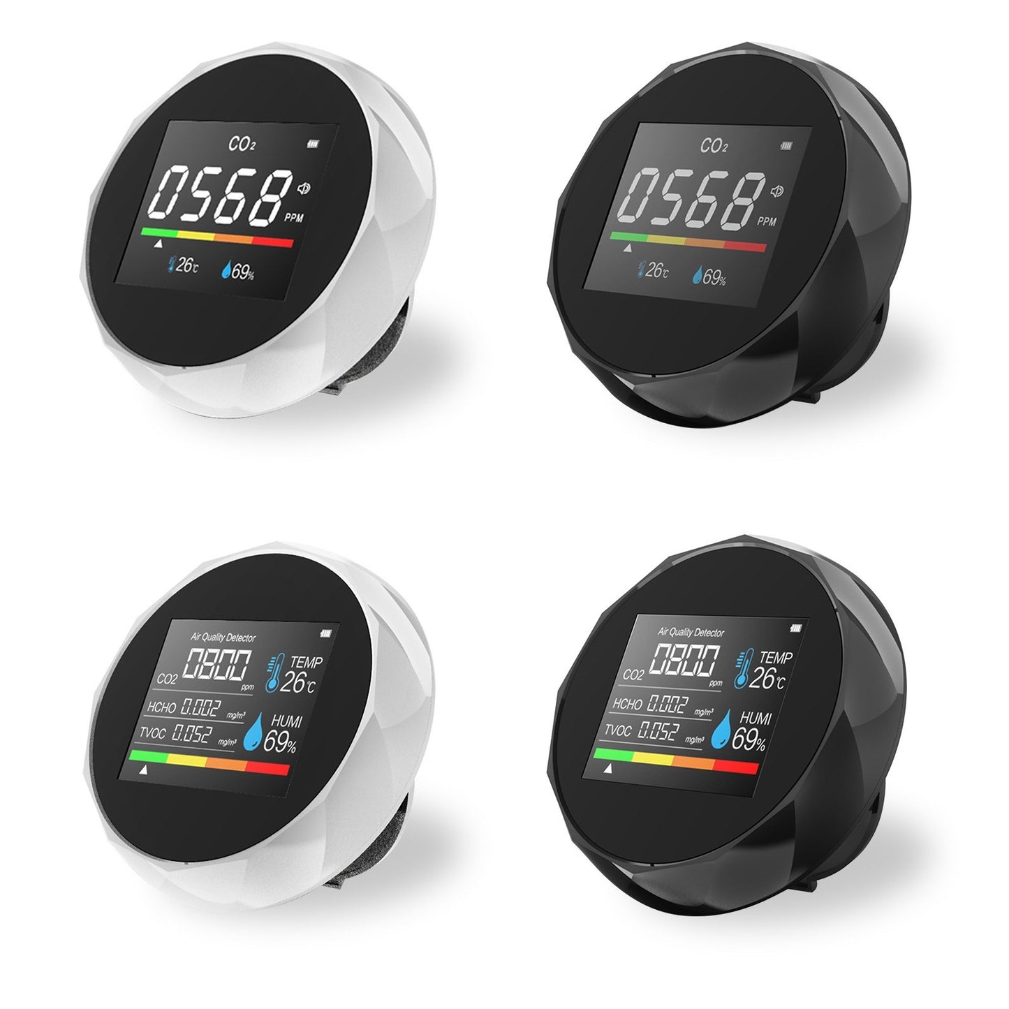 3-in-1 Carbon Dioxide Meter Temperature/Humidity Air Quality Monitor Digital CO2 Detector Air Analyzer Accurate Tester Kit for Home Office Real Time Data - White