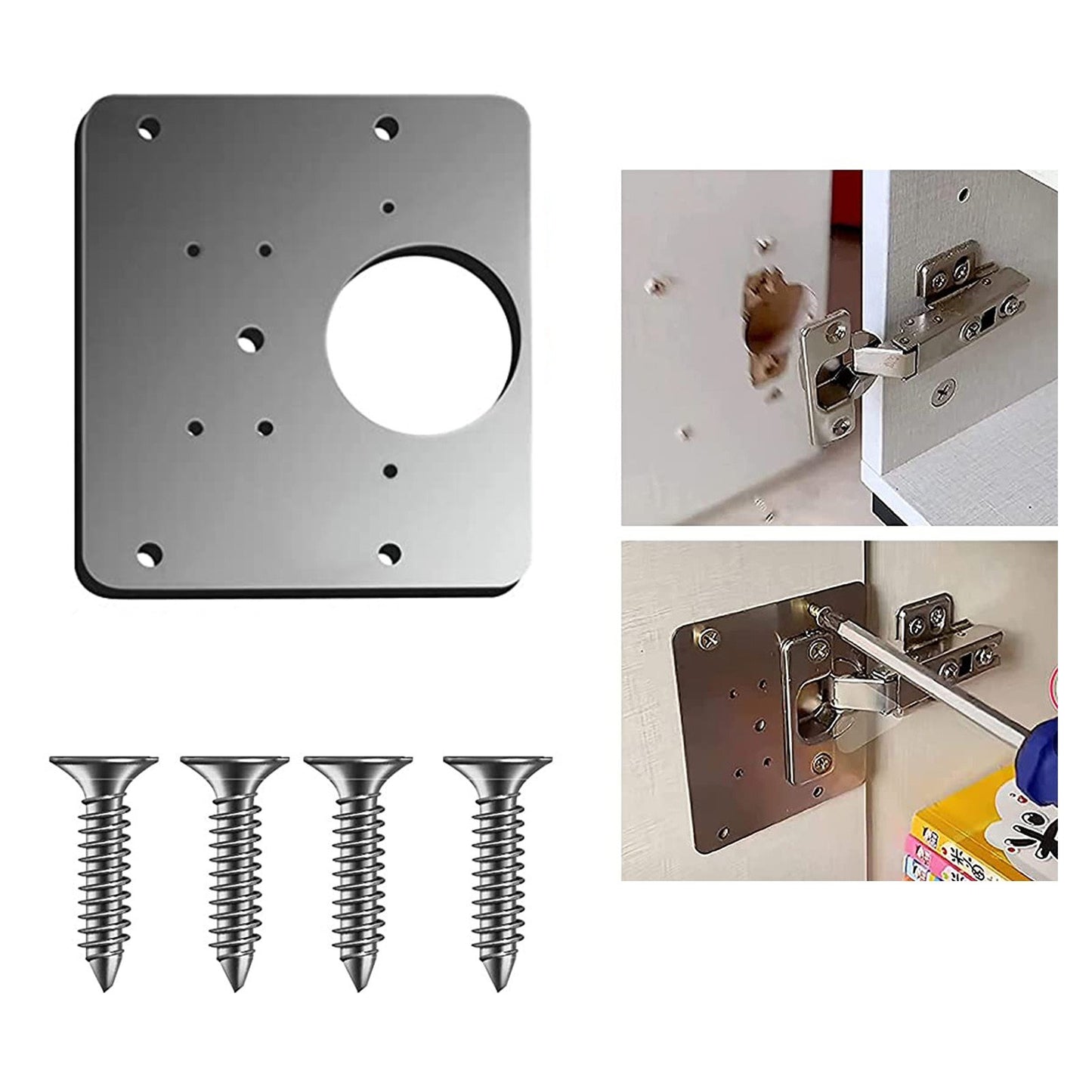 1PC Cabinet Door Hinge Repair Plate Kitchen Cupboard Door Hinge Repair Kit with 4 Screws for Furniture Cabinet Drawer Window