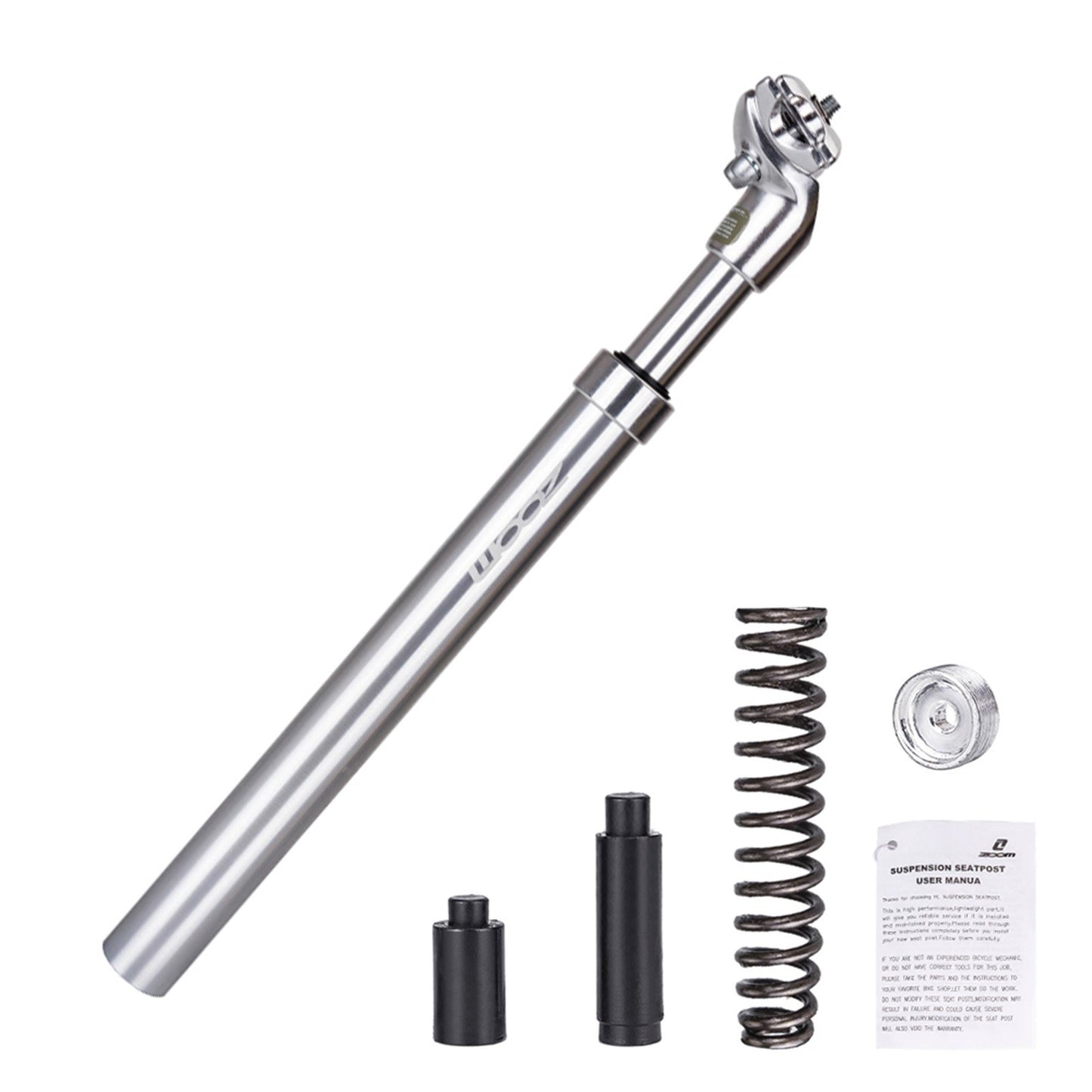 Bike Suspension Seatpost Bicycle Seat Post Replacement Aluminum Adjustable Seat Tube - Silver/27.2 x 350mm